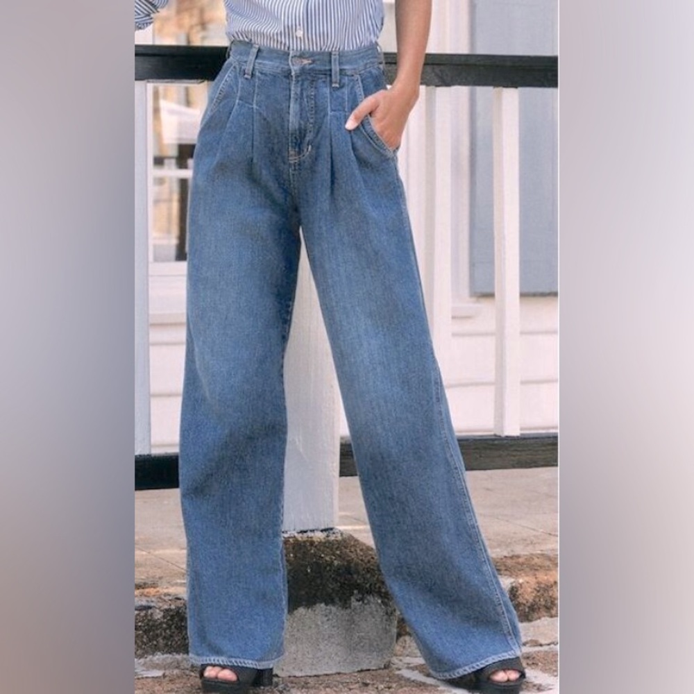 Veronica Beard Mia‎ Wide Leg Trouser Jeans Vintage Globetrotter Wash Size 30 NWT